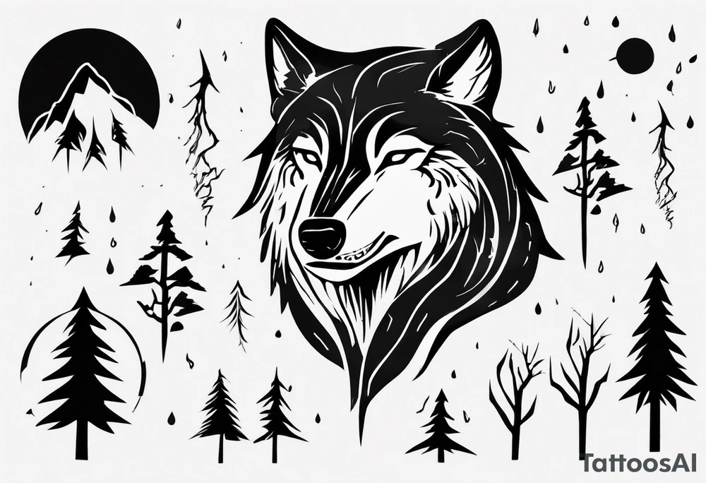 a thunderstorm over a forest and a wolf howling tattoo idea a thunderstorm over a forest and a wolf howling tattoo idea