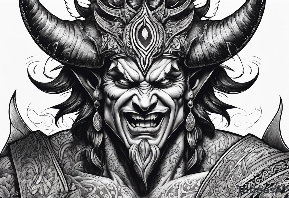 Satan knocked down on his back tattoo idea