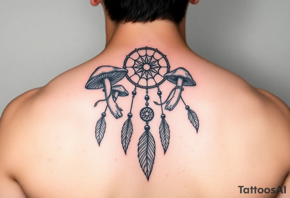 Mushrooms with dreamcatcher tattoo idea