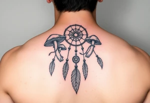 Mushrooms with dreamcatcher tattoo idea