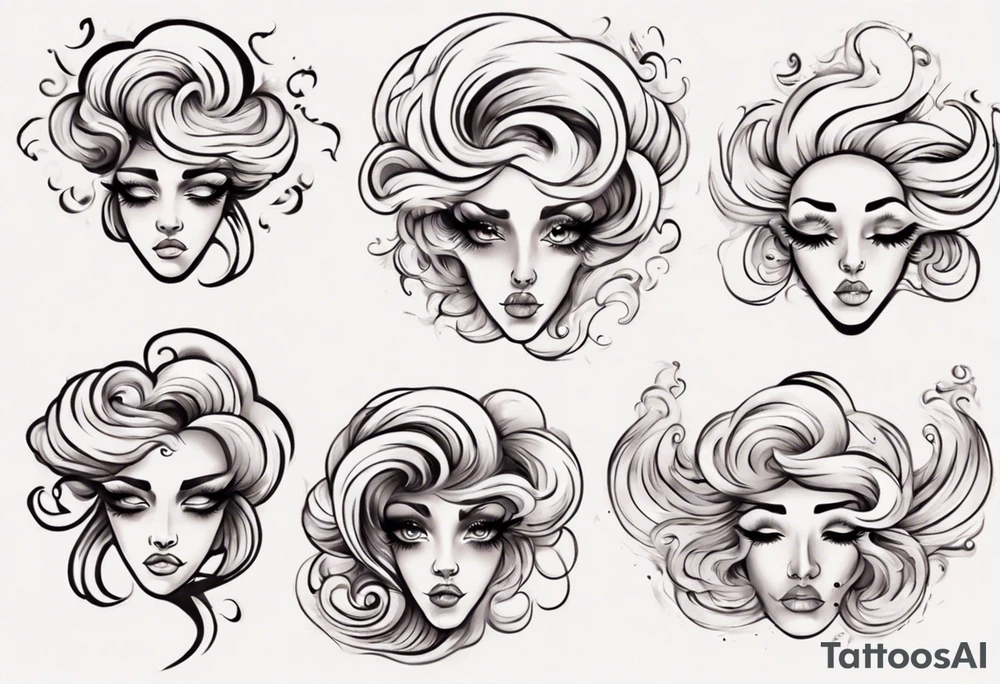 feminine cloud with eyes and Long eye lashes blowing smoke tattoo idea