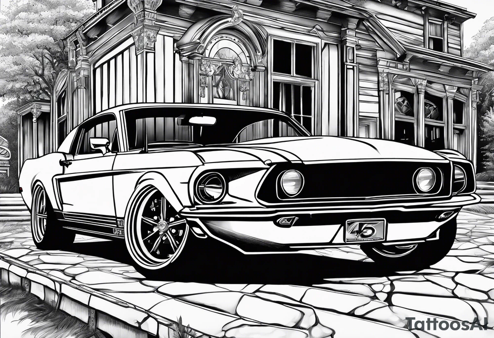 Ford Mustang wedding chapel tattoo idea