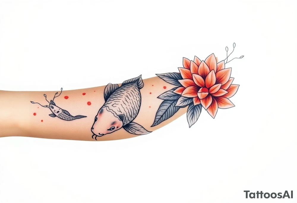 2 koi swimming upstream with tiger lily’s tattoo idea