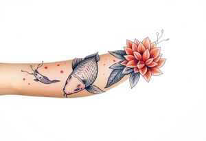 2 koi swimming upstream with tiger lily’s tattoo idea