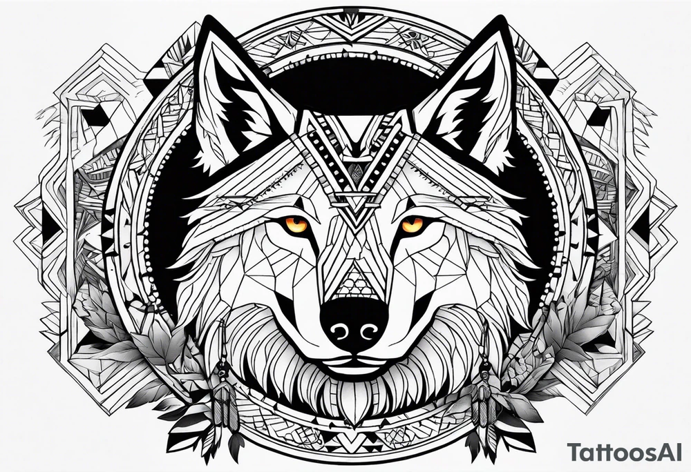 shaman drum and wolf tattoo idea