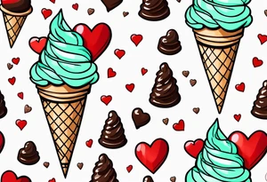 simple mint chocolate chip ice cream cone with small red heart on it somewhere. tattoo idea