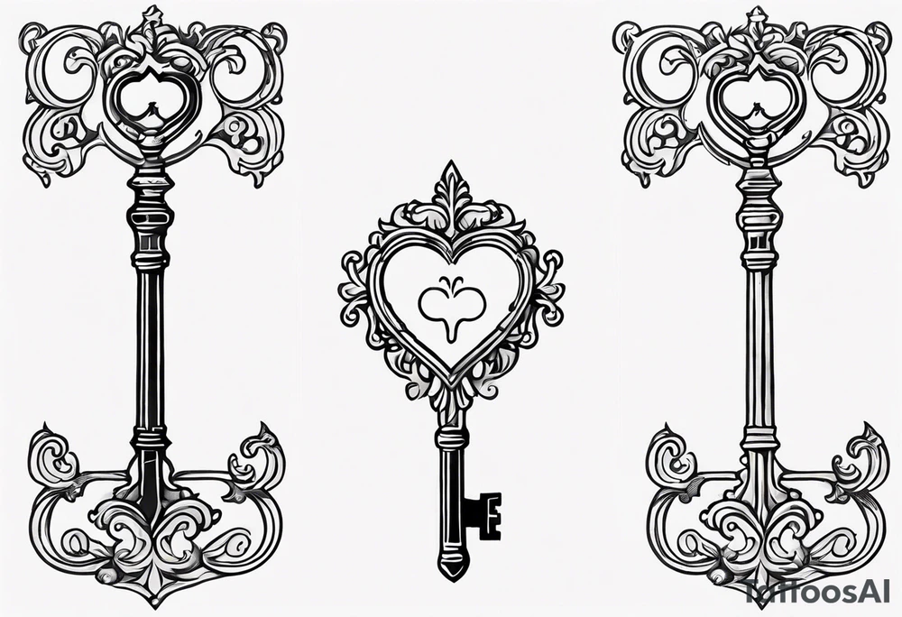 heart shaped antique skeleton key tattoo idea