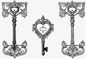 heart shaped antique skeleton key tattoo idea