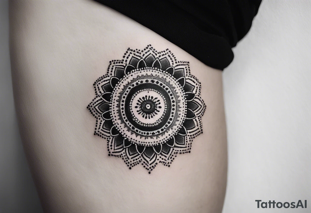 A feminin minimalist mandala with simple dit chain tattoo idea