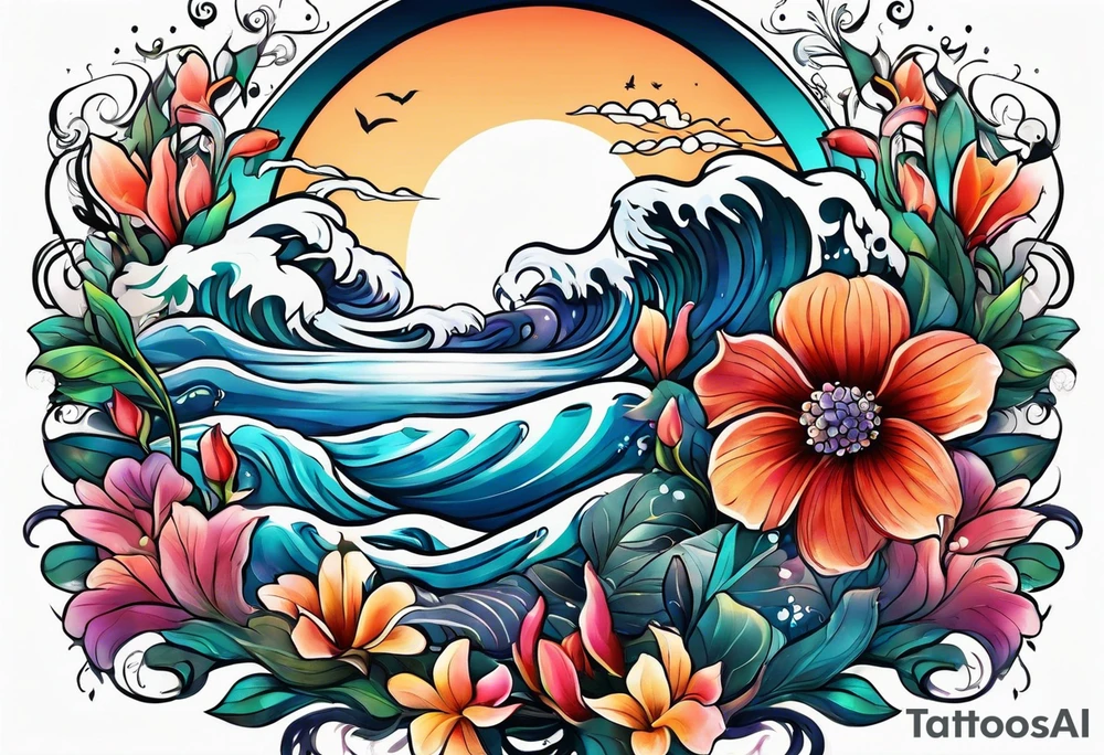 sea, flower tattoo idea
