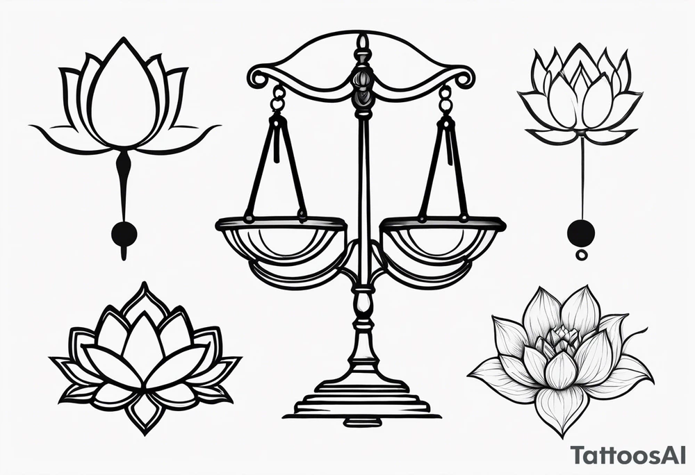 Treble key scale of justice and lotus flower tattoo idea