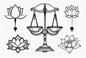 Treble key scale of justice and lotus flower tattoo idea