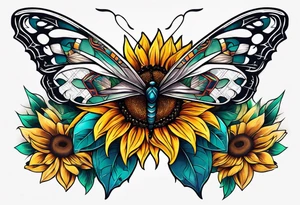 Half butterfly half sunflower tattoo idea