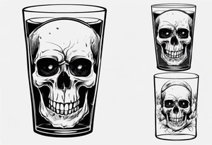A smiling looking to the left scull inside the glass with alcohol and piece of lime tattoo idea