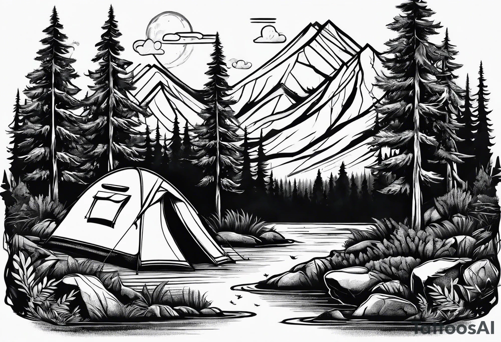 Camping in the forest tattoo idea
