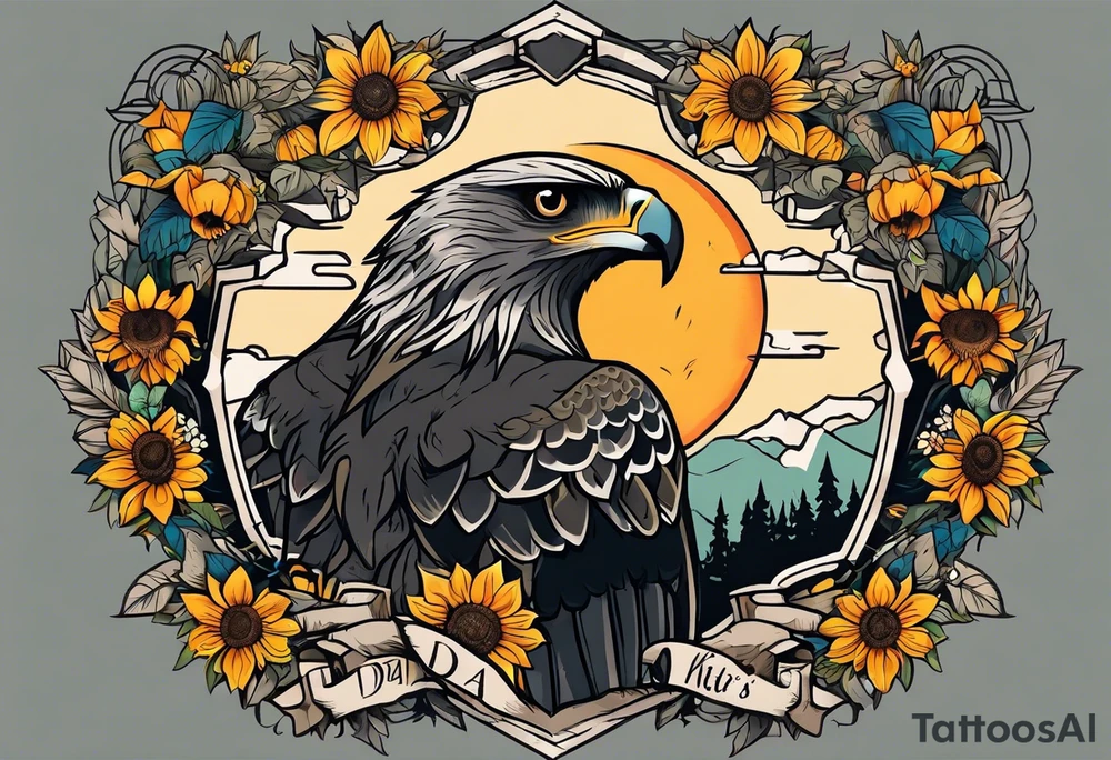 Small inside arm tattoo. Black kite (Daya's name), nature (trees/flowers), rock/metal vibe, sunflower. tattoo idea