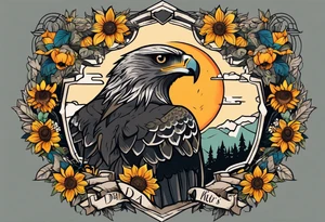Small inside arm tattoo. Black kite (Daya's name), nature (trees/flowers), rock/metal vibe, sunflower. tattoo idea