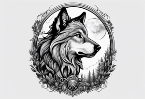Lupo nella foresta con luna piena tattoo idea