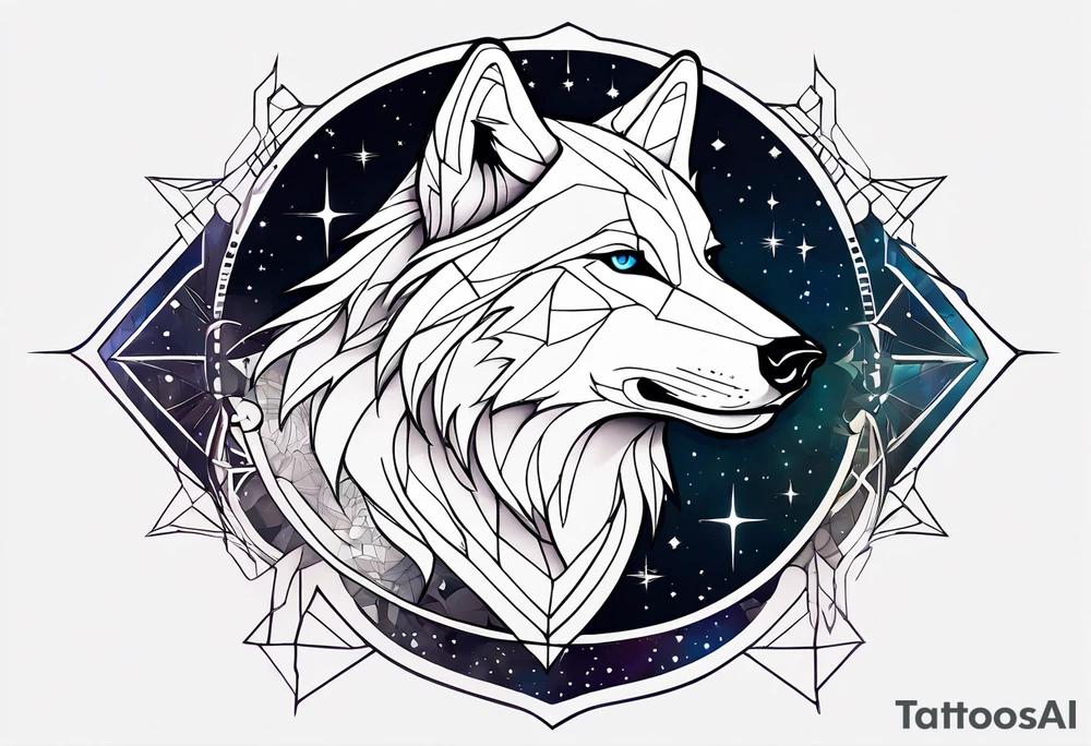 Constellation, animal wolf, géométric tattoo idea