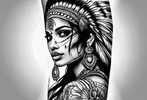 indian woman face 
theme leg sleeve tattoo idea
