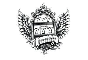 Slot machine with 777 and the word Daddy with angel wings tattoo idea