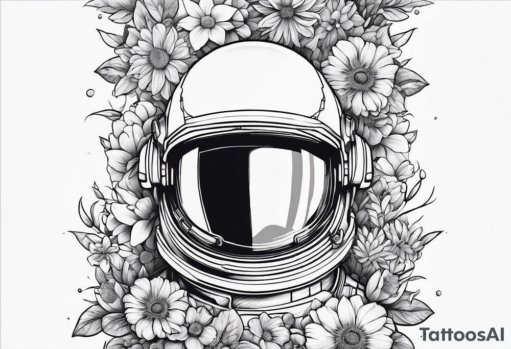 Astronaut laying in flowers tattoo idea