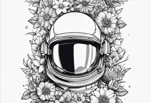 Astronaut laying in flowers tattoo idea