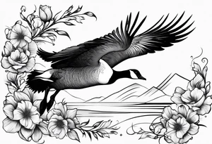 canadian goose taking off profile flowers tattoo idea