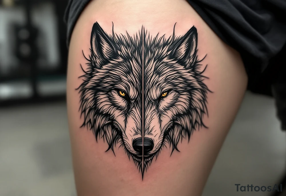 Black wolf and a white wolf side by side tattoo idea