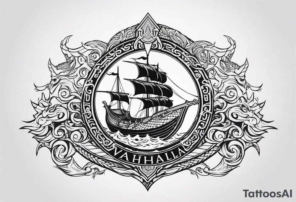 Valhalla sword shield viking ship dragon head tattoo idea Valhalla sword shield viking ship dragon head tattoo idea