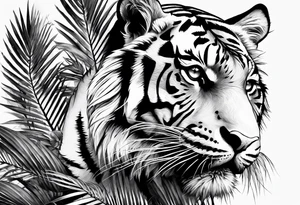 tiger laying on palm tree tattoo idea