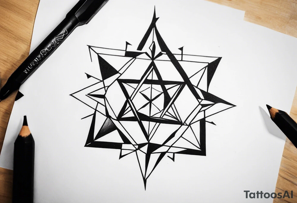 knee tattoo with unicursal hexagram tattoo idea