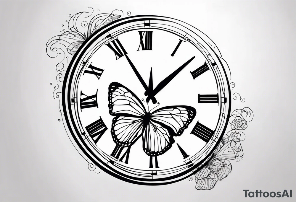 Butterfly flying around or over a clock tattoo idea