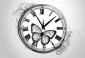 Butterfly flying around or over a clock tattoo idea