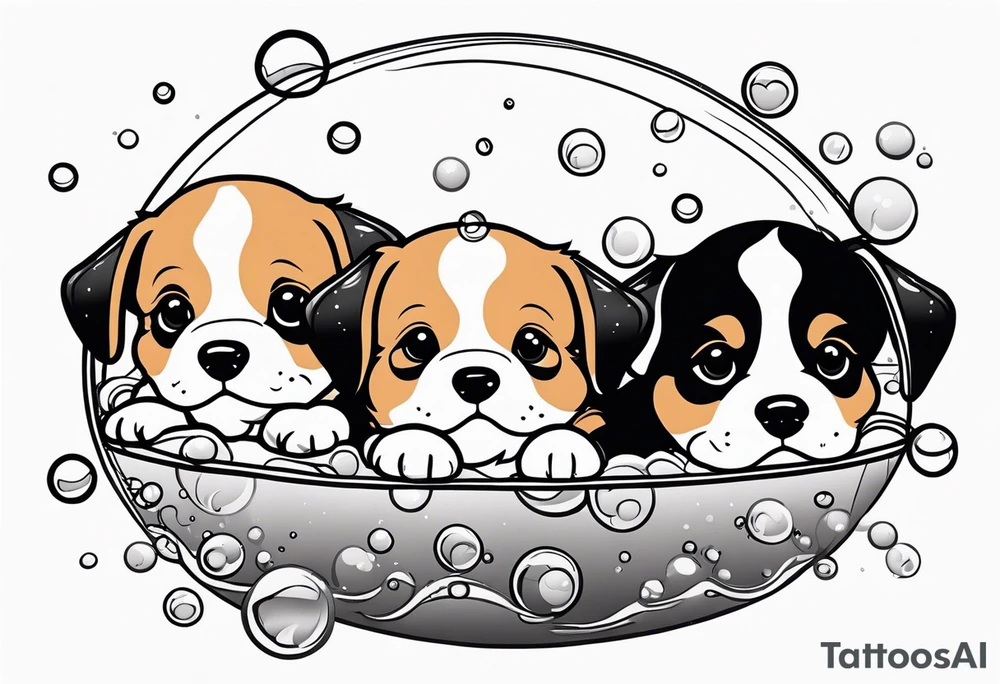 cute puppies floating up in bubbles tattoo idea