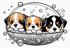 cute puppies floating up in bubbles tattoo idea