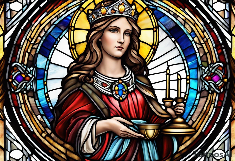 holy saint barbara stained glass holding a chalice tattoo idea