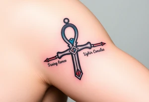 An Ankh with the Names of Your Loved Ones Written Along It(only red , blue and black are possible colors) tattoo idea