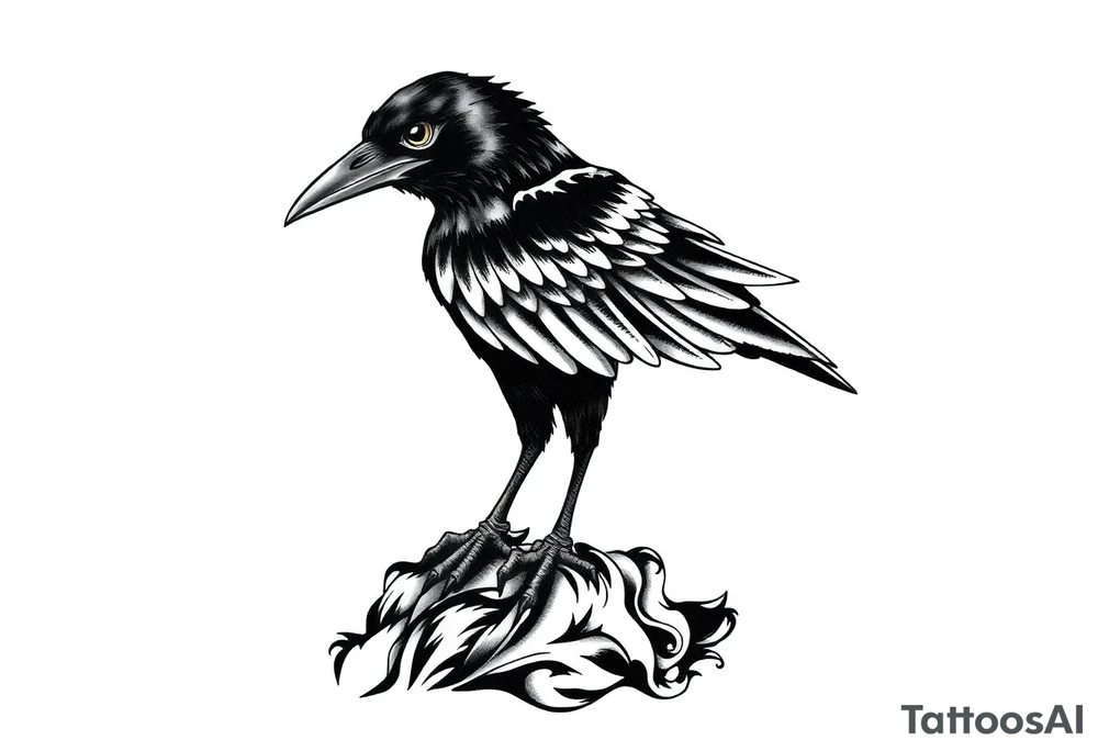 Black and blue raven
standing tattoo idea