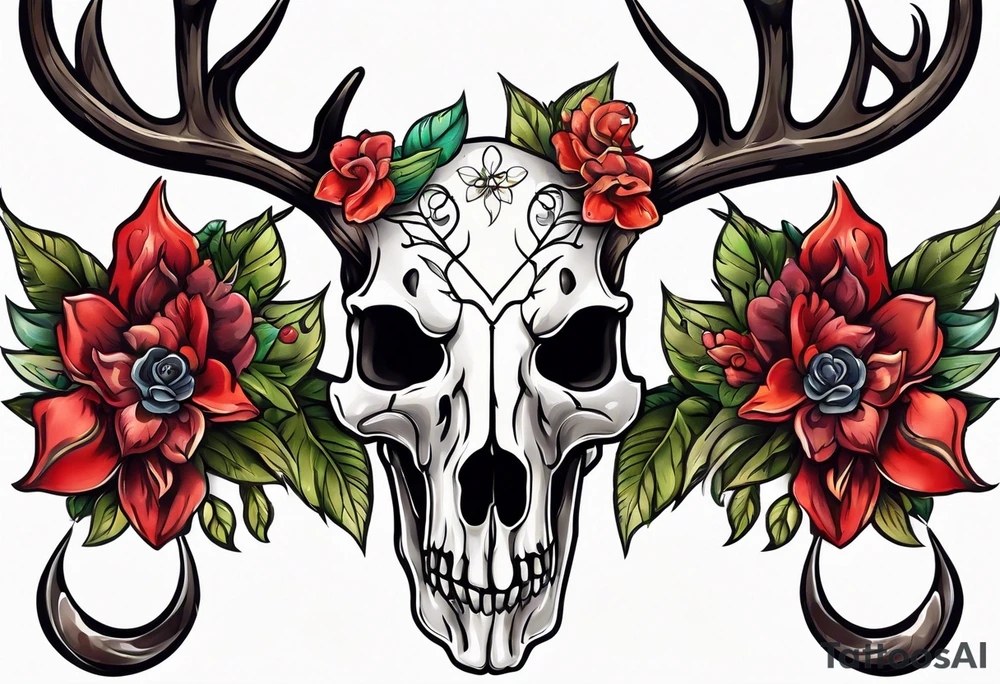 Reindeer skull and flower tattoo idea