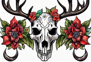 Reindeer skull and flower tattoo idea