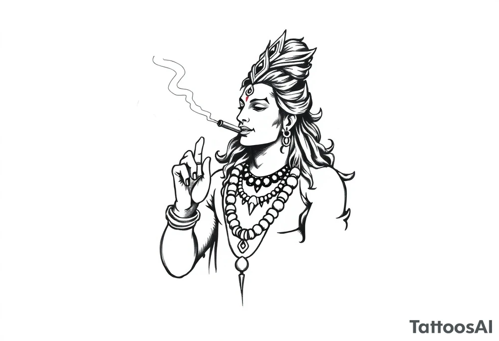Shiva smoking a joint with one hand and spraying with another hand tattoo idea