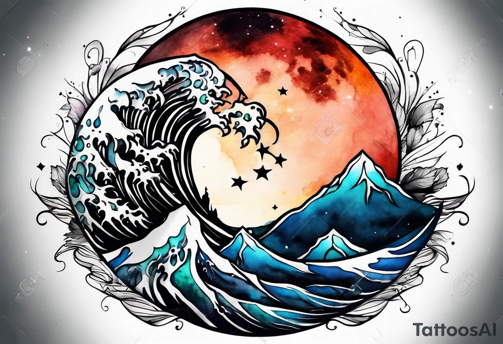 Water color moon tattoo idea