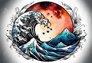 Water color moon tattoo idea