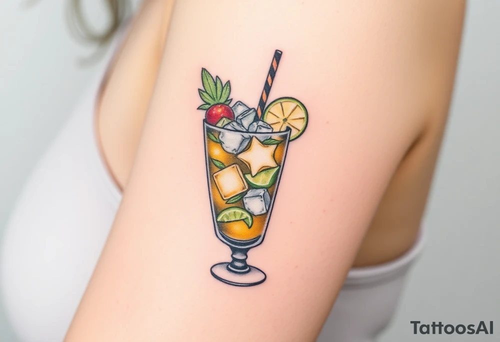 Fun Caribbean cruise cocktail with lots of garnishes and ice IN A ROCKS GLASS tattoo idea