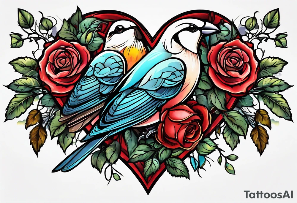 roses, birds, heart tattoo idea