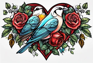 roses, birds, heart tattoo idea