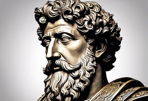 Marcus Aurelius looking toward the observer in a 45 degree angle, with only half his face shown tattoo idea