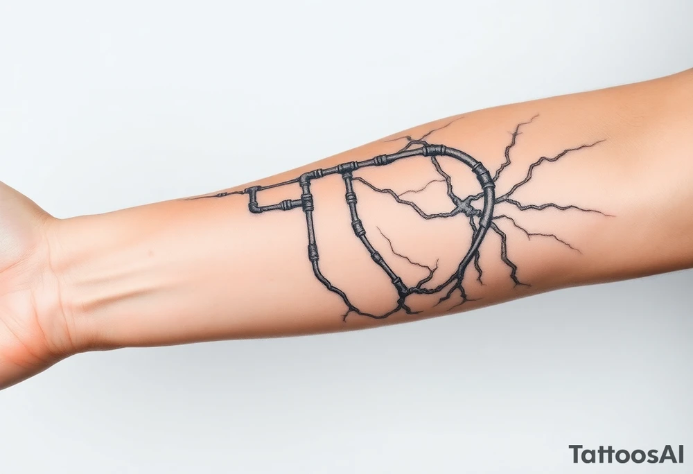 System of pipes that transitions into veins of forearm tattoo idea