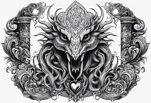 Long tattoo for arm. Lovecraftian creature, protecting a heart. Ctulhu. tattoo idea